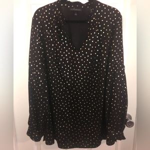 Lane Bryant black and gold polka dot blouse